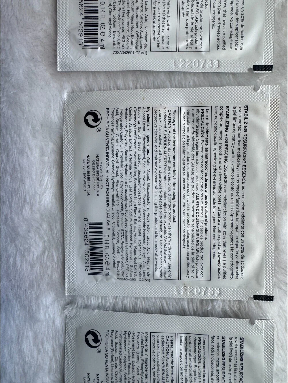 Natura Bisse Stabilizing Resurfacing Essence Samples X 3